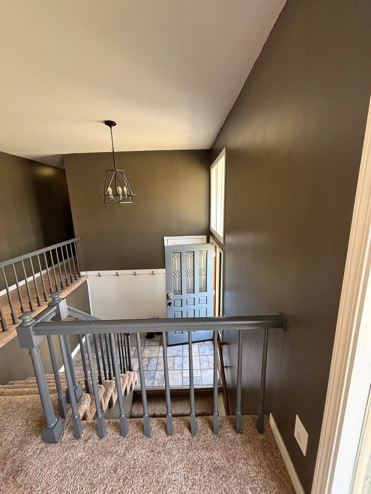 Stairwell and landing painted in charcoal